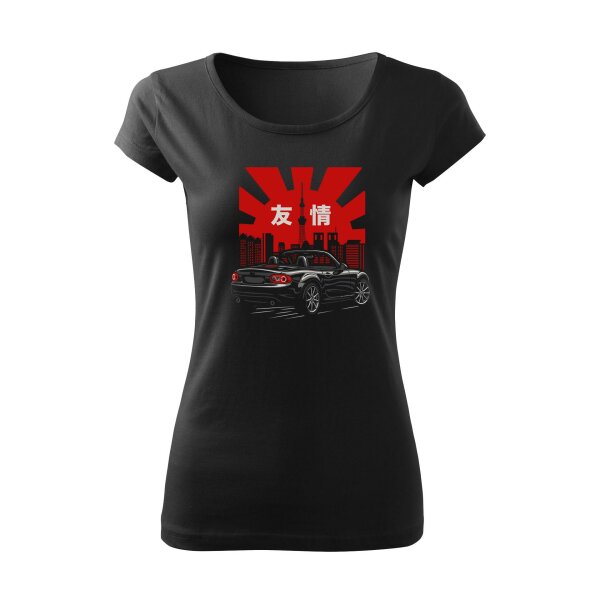 T-SHIRT ♀ | 07/2025 | FRIENDSHIP | MX-5 | M | schwarz | Vorderseite/Rückseite | mazda/mx5/nc