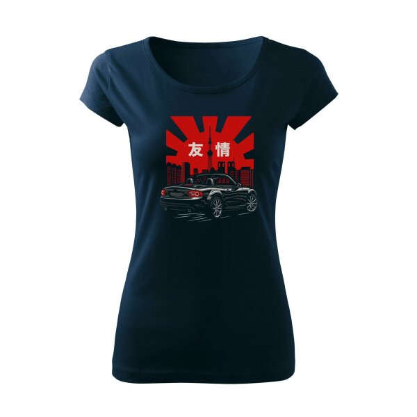 T-SHIRT ♀ | 07/2025 | FRIENDSHIP | MX-5 | XL | marineblau | Vorderseite/Rückseite | mazda/mx5/nc