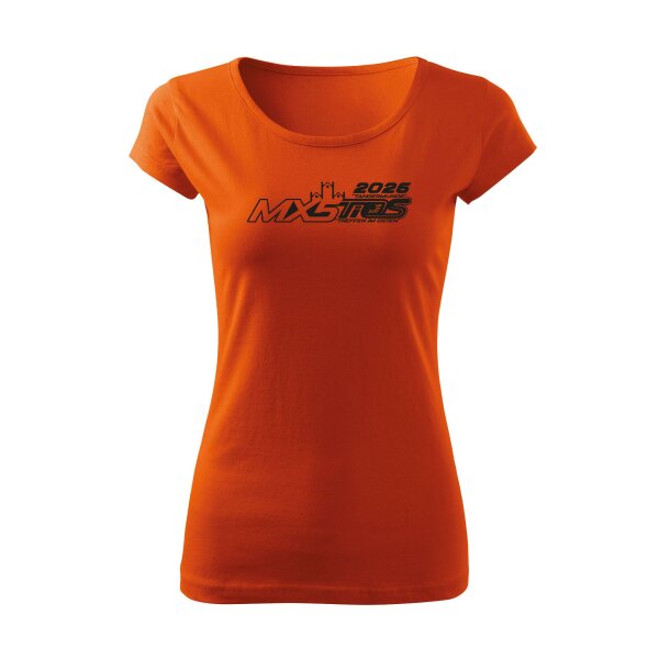 T-SHIRT ♀ | BOATNECK | Treffen im Osten 2026 | M | orange | Vorderseite | mazda/mx5